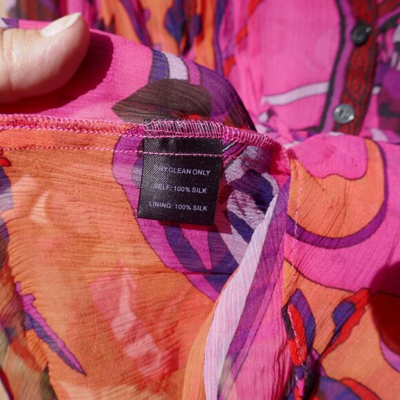 HALE BOB Silk Tunic Blouse Pink Boho Floral Roll Tab Long Sleeves Size XS - Picture 5 of 9